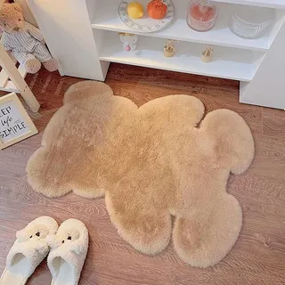 zhxinashu Teppich Wohnzimmer, Flauschiger Teppich Schlafzimmer, Kurzflor Kunstfell Fußmatte, Bär Schaffell Fußmatte, Badezimmerteppich, Teppiche Klein für Kinderzimmer Sofa Boden(Braun)
