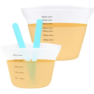 2 Stück Messbecher Silikon mit Rührstab, 250/500ml Silikonbecher zum Gießen, Messbecher aus Silikon, Silicone Measuring Cup, Mischbecher Epoxidharz für Küchen, Laboratorien