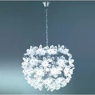 Elegante Pendelleuchte, Krone mit Kristall Blüten & Steinen aus Acryl Ø50cm E14 - Weiß