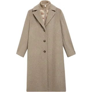 Wollmantel COMMA, Damen, Gr. XS, beige (taupe melange), Web, Obermaterial: 50% Wolle, 40% Polyester, 4% Polyamid, 3% Viskose, 3% sonstige Fasern. Futter: 55% Polyester, 45% Viskose, meliert, loose fit ca. Mitte Knie, Mäntel Wollmantel, mit herausnehmbarem Einsatz, wärmend