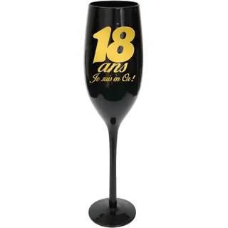 Sektglas zum 18. Geburtstag, Schwarz mit Gold-Effekt (Aufschrift auf Französisch)