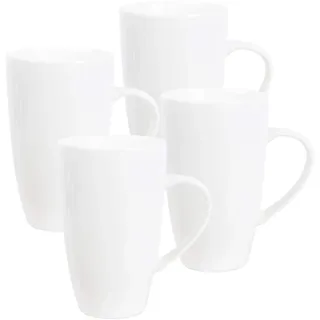 fanquare Weiße Kaffeetasse Set, Kaffeset 4 Personen, Großer Porzellan Becher für Cappuccino, Kaffee, Tee, Kakao, 600ml