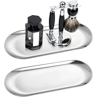 2 Stück Dekotablett Deko Tablett Länglich Kleines Tablett Silber Dekoschale Ablageschale Edelstahl Spiegeltablett für Dessert Kosmetik Schmuck Kerzen