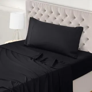Utopia Bedding 3 Teilige Bettlaken Set 90x190 cm, Schwarz - Polyester Microfaser, Oeko-Tex Zertifiziert, 1 Spannbettlaken 90x190 cm, 1 Bettlaken 167x243 cm und 1 Kissenbezug 50x75 cm