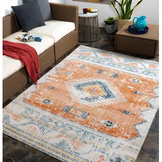livabliss BAGO Outdoor-Teppich 160 x 213 cm Rost/Blau