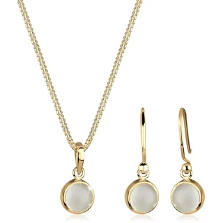 Elli Schmuckset Damen Mondstein Anhänger Elegant Schlicht in 925 Sterling Silber