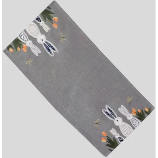 Raebel OHG Tischläufer 40 x 85 cm mit Kurbelsticker Osterhasen in grau Blumen Ostern Frühling