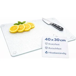 getgastro 1-er Set Schneidebrett Glas - 40x30 cm - Rutschfest mit Füße, Glasschneidebrett ohne Mikroplastik, hygienisches Küchen-brett, kratzfeste & hitzebeständige Oberfläche