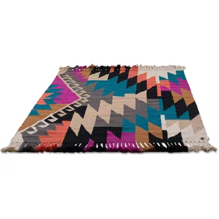 Teppich TOM TAILOR HOME "Funky Kelim" Gr. 4, bunt (multi), B:160cm H:6mm L:230cm, Baumwolle, Teppiche, Teppich, Flachgewebe, reine Baumwolle, handgewebt, mit Fransen, Boho-Style