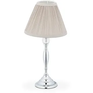 Relaxdays Tischlampe, mit Kristall, Stoffschirm, E14-Fassung, Wohnzimmer, Nachttisch, Tischleuchte, HxD 42x21 cm, silber