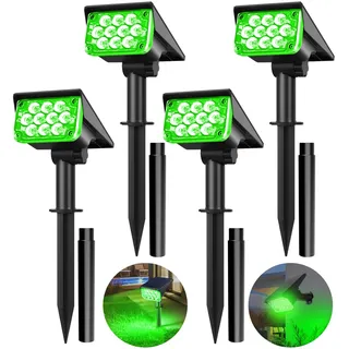 T-SUN 4 Stück Solarlampen für Außen Strahler, 20 LED Green Solarleuchten für Außen mit IP65 Wasserdicht, 2 Helligkeit Dusk to Dawn Solar Gartenleuchten für Hof Garten Bäume Haustür Garage Weg(Grün)