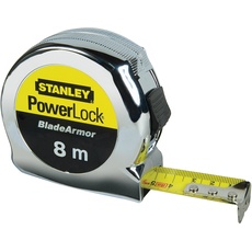Stanley Bandmaß Micro Powerlock (8 m Länge, Feststeller, Rücklauf, Gürtelclip, verchromt, Mylar-Schutzschicht) 0-33-527