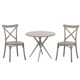 Kit Tisch Runde Ø80 CM + 2 Stühle Polypropylen BAR Restaurant Taupe Crs 627v