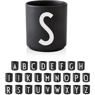 Design Letters Porzellan Kaffeetassen A-Z | Schwarze Tassen für Weihnachten, Weihnachtsgeschenke Kleinigkeiten, Weihnachtsgeschenke für Frauen, Männer | Kaffeebecher | Tasse Personalisiert | 250 Ml