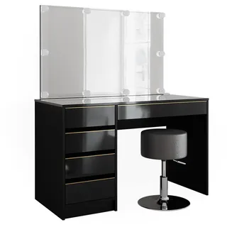 Vicco Schminktisch Sherry Schwarz, 120 cm mit LED Beleuchtung und Hocker