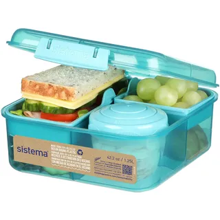 Sistema Bento Box Ocean Bound Plastic Brotdose mit Fächern | 1,25 L Lunchbox mit Joghurt-/Fruchtbehälter | Lunchbox Kinder & Erwachsene l | Hergestellt mit recyceltem Kunststoff | türkis