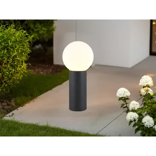 LED Sockelleuchte Anthrazit mit Glaskugel für Wegbeleuchtung Garten, Höhe 40cm