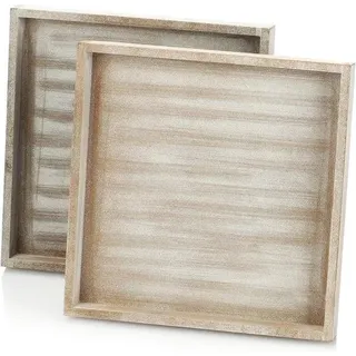 Zwei Holz-Dienblätter - Vintage Weißer Kalklook - Shabby Chic - Tägliches Gebrauch - Dekoration - 50x50 Holzdielen-Tisch - Bunt