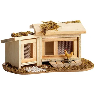 MaMeMi Stall für Hasen, Kaninchen und Hühner [ca. 6 cm hoch, handgefertigt aus Holz] – Hochwertiges Krippenzubehör für WEIHNACHTSKRIPPEN, KRIPPENTIERE & MINIATURLANDSCHAFTEN