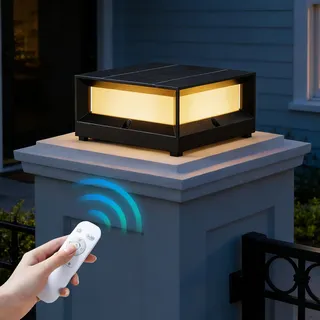 HMAKGG Sockelleuchte Außen Solar, LED Solar Wegeleuchte für Außen, IP65 Wasserdicht Solarleuchten Garten - Warmweiße - Pollerleuchte Gartenlampe aus Aluguss In Schwarz