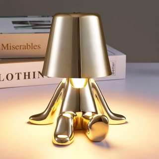 Nachttischlampe mit Touch Steuerung, Gold Man Dekorative Thinker Statue LED Schreibtischlampe, USB Aufladung 3 Helligkeitsstufen Dimmbare Tischlampe für Schlafzimmer Büro Wohnzimmer Dekoratio Geschenk