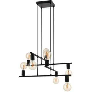 EGLO Pendelleuchte Mezzana, 8 flammige Hängelampe Vintage, Industrial, Hängeleuchte aus Stahl in Schwarz, Esstischlampe, Wohnzimmerlampe hängend mit E27 Fassung