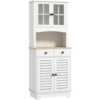 Homcom Küchenschrank, Hochschrank mit Schränken, Küchenbuffet mit verstellbaren Ablagen , Weiß , Holzwerkstoff , Nachbildung,Kautschukholz , 2 Fächer , 2 Schubladen , 39.5x170x68 cm , Küchen, Küchenmöbel, Küchenschränke, Geräteumbauschränke