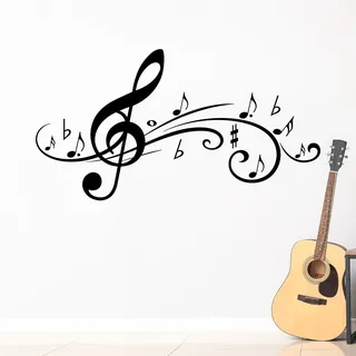 GRAZDesign Wandtattoo Musik Wohnzimmer Jugendzimmer Musikraum | Wandaufkleber Notenschlüßel - 56x30cm / 070 schwarz