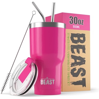 Beast Thermobecher 900 ml - Cup Cake Pink I Mehrweg Thermo Kaffeebecher To Go mit 2 Strohhalmen & Reinigungsbürste I Doppelwandiger Trinkbecher aus Edelstahl I Perfekt für Kaffee oder Eiskaffee