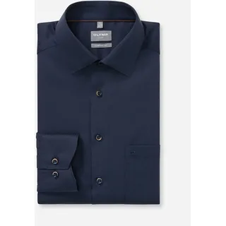 Langarmhemd OLYMP "Luxor comfort fit", Herren, Gr. 44, N-Gr, blau (nachtblau), Web, Obermaterial: 100% Baumwolle, comfort fit, 2-Knopf-Manschette, Hemden Langarmhemd, Struktur - Satin, comfort fit, Businesshemd, New-Kentkragen