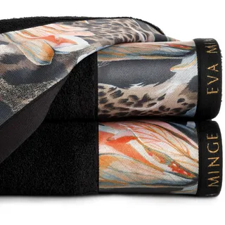 Eurofirany Handtuch Baumwolle Exklusiv Luxuriös Muster Hochwertig Set 3-er Pack Oeko-Tex, Polyester, Schwarz, 70x140cm, 3