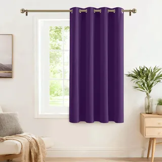 PONY DANCE Blickdichte Gardinen mit Ösen Thermovorhang Kälteschutz | Scheibengardinen, Verdunkelungsvorhang, Kurz, für Wohnzimmer, 1 Stück H137 x B132 cm, Violett, Sichtschutz, UV-Schutz