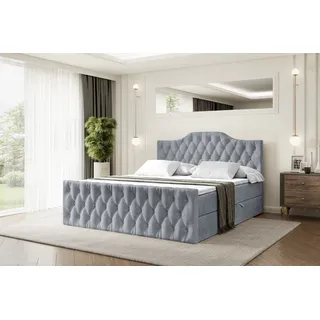 ALTDECOR Boxspringbett mit Fußteil, H3 Matratze und Topper - 140x200 cm - VILA-1-Z - Grau Samt - Polsterbett mit Bettkasten und Lattenrost, Bett mit Stauraum - Grau