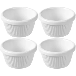 HENDI Auflaufförmchen, 4 Stück, geriffelt, für Souffle, Creme Brulee, Bruchfest, stapelbar, Creme Brulee Schälchen, Dessert-Schalen, Souflee-Förmchen, 50ml, ø70x(H)35mm, Melamin, Weiß