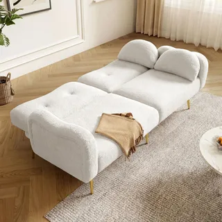 MODFU Klappsofa Chaiselongue mit Armlehnen,Zweisitzer mit verstellbarer Rückenlehne Tagesbett mit Kissen,Multifunktionssofa,Weiß - Weiß