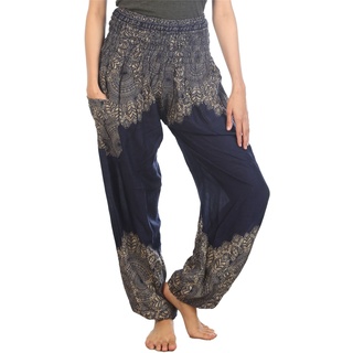 Lofbaz Haremshose Damen Boho Yogahose Pumphose Hippie Hose Kleidung Festival Outfit Sommerhose Leicht Sommer Hosen - Floral Dunkelblau XXL Große Größen