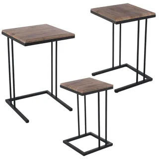 DRW Set mit 3 Beistelltischen aus Metall und Holz in Schwarz und Eiche, 40 x 40 x 60, 35 x 35 x 55 und 29 x 29 x 50 cm, 40x40x60, 35x35x55 y 29x29x50cm