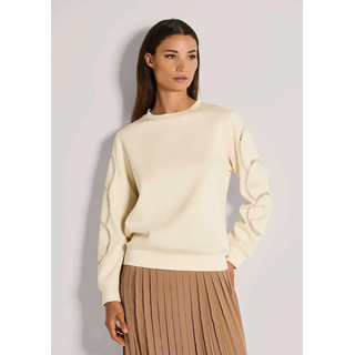 Langarmshirt MADELEINE "Sweatshirt Langarm-Oberteil mit Mesh-Details", Damen, Gr. 36, weiß (perlweiß), Obermaterial: 49% Polyester PES. 45% Viskose CV. 6% Elasthan EL., Modern, Shirts Langarmshirt