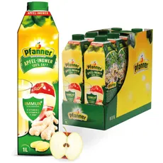 Pfanner 100% Apfel-Ingwer Saft (8 x 1 l) – Saft aus Apfel, Ingwer und Zitrone – Fruchtgetränk ohne Zuckerzusatz - Vorratspack