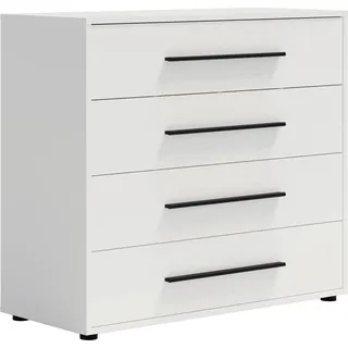 Modena K4SZ Kommode 100 cm – moderne Kommode mit 4 großen Schubladen, funktionaler Stauraumschrank für Wohnzimmer, Schlafzimmer, Jugendzimmer und Büro (Weiß) - Weiß