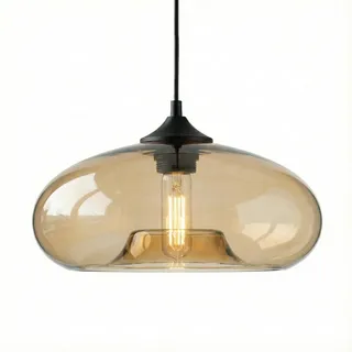 HJXDtech Einflammige Pendelleuchte mit Bunt Glas Lampenschirm, Vintage-Industriedesign, E27 Dekorative Hängelampe für Kücheninsel, Esstische, Esszimmer und Wohnzimmer (Bernstein)