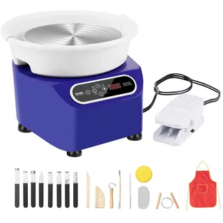Vevor Töpferscheibe, 28 cm Töpferformmaschine, 450 W elektrische Töpferscheibe mit Pedal & LCD-Touchscreen, Keramikscheibe mit Direktantrieb und Formwerkzeugen für Heimwerker-Kunsthandwerk, blau