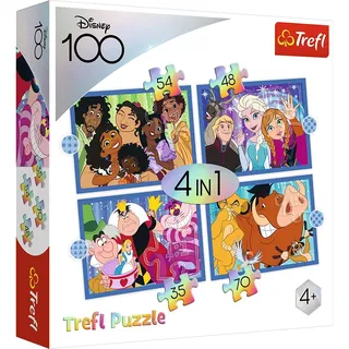 Trefl - Disney Welt - 4in1 Puzzles, 4 Puzzles, von 35 bis 70 Teile - Unser Magischer Encanto, Die Eiskönigin, Alice im Wunderland, Der König der Löwen, Mehrere Schwierigkeitsgrade, Kinder ab 4 Jahren