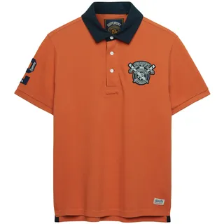 Poloshirt SUPERDRY "VINTAGE PIQUE RUGBY POLO", Herren, Gr. S, prep orange, Single Jersey, Obermaterial: 100% Baumwolle, bedruckt, relaxed fit normal, Rundhals, Shirts Poloshirt