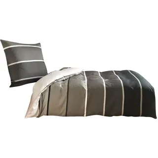 Traumschlaf Mako-Satin Bettwäsche Orlando – Elegante Satin Bettwäsche aus 100% Baumwolle, Ganzjahres Bettgarnitur mit edler Streifenoptik – 160x210 cm + 65x100 cm, Silber