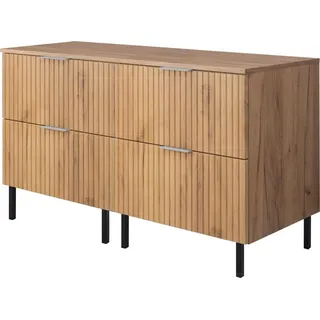 Waschbeckenunterschrank, Mattweiß, 120 (2 x 60) x 77 x 46 cm, goldener Griff, schwarze Beine + Arbeitsplatte - Weiß, Gold, Schwarz, Silber