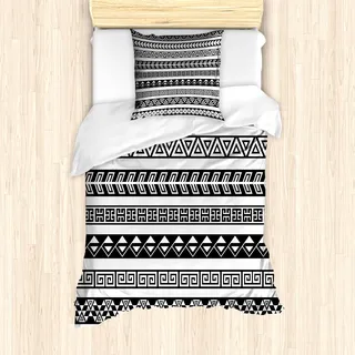 ABAKUHAUS Boho Mantele, amerikanischer Borders, Milbensicher Allergiker geeignet mit Kissenbezügen, 135 cm x 200 cm - 80 x 80 cm, Schwarz und weiß - Schwarz