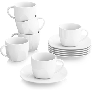 MALACASA, Serie Elisa, 12tlg. Set Cremeweiß Porzellan Kaffeeservice Kaffeebecher Set, Kaffeetassen mit Untertassen Geschirrset für 6 Personen | für Kaffee | für Tee | für Desserts |