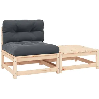 vidaXL Garten-Lounge-Set 2-teilig Mit Kissen Massivholz Kiefer , Anthrazit , Holz , Füllung: Polyester , Rechteckig , Gartenmöbel, Gartengarnituren, Gartenmöbel-Sets
