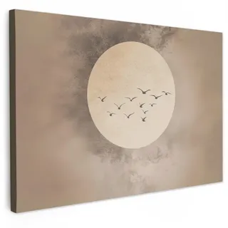 MuchoWow Leinwandbild Vogel - Beige - Japanisch Wanddeko 90x60 cm , Taupe , Textil , Kiefer , Rechteckig , 90x60 cm , FSC 100% , gerahmt , Bilder & Rahmen, Bilder, Leinwandbilder